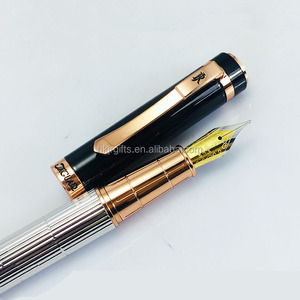 JR3994F-RG High Quality Classic Straight Line Diamond Cutting Rhodium Plated Metal for Fountain Pen - Product Image 1