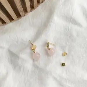 Silver 925 Gold plated rose quartz crystal beaded earrings
