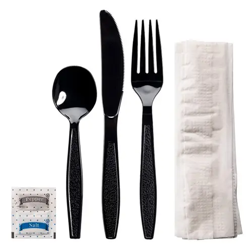 Medium Weight Plastic Utensils Sets Disposable Knife Fork Spoon Napkin Salt Pepper Set Silverware Kit