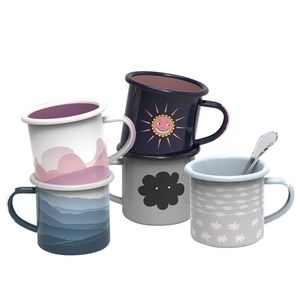 Emaille Custom Günstige Edelstahl Metall Camping Kaffeetasse mit Logo-Druck