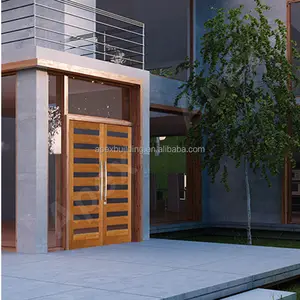 Desain modern kayu mahoni kayu jati pintu masuk pintu depan layar kayu pintu dengan desain kaca