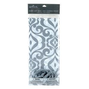 36" X 56" Metallic Silver <strong>Damask</strong> Extra Large Plastic Gift Bag for <strong>Wrapping</strong> Oversized Presents - Product Image 3