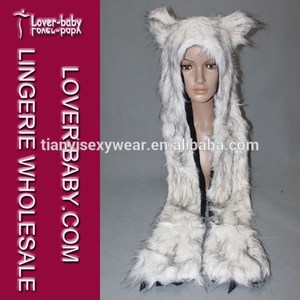 Christmas 2015 winter scarf hat gloves unisex white faux fur <span class=keywords><strong>animal</strong></span> Hood - Product Image 1