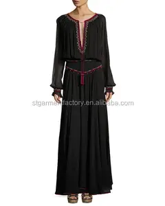 Mode Femmes Dernières Jupe D'été Classique Noir Mexique Broderie Dames Robe Maxi STb-0380