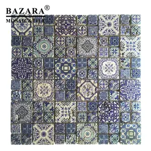 Colore blu Piastrelle di Travertino <span class=keywords><strong>Mosaico</strong></span> di Pietra <span class=keywords><strong>Per</strong></span> La Parete del Soggiorno - Product Image 1