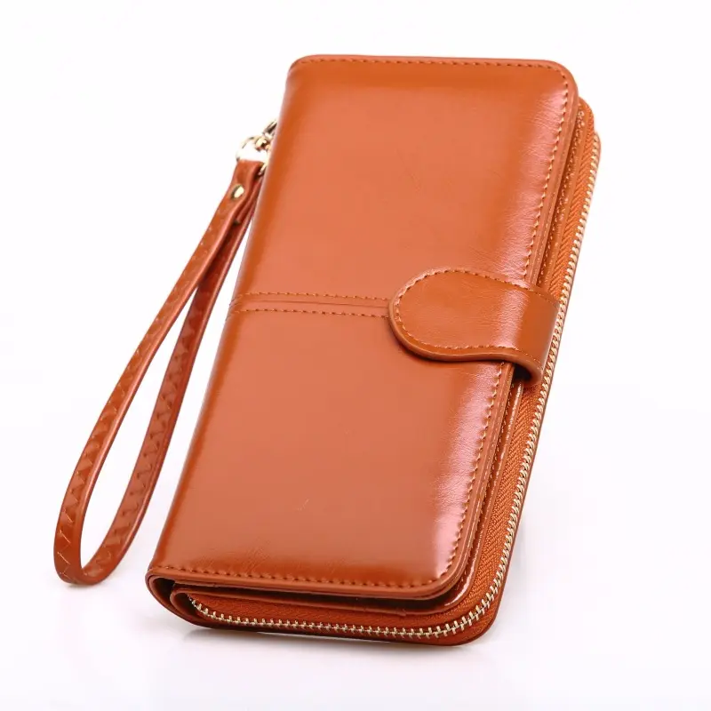 Women's Large Capacity Luxury Wax Genuine Leather Clutch Wallet Card Holder Organizer Ladies Purse