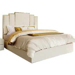 İtalya tasarım otel deri yatak paslanmaz çelik çerçeve ranza levha seti yatak odası mobilyası kral süper rahat