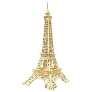 나무 퍼즐 에펠 탑 DIY 조립 생성자 키트 장난감 유명한 건물 세계 3D 무료 나무 남여 직소 퍼즐 3 일