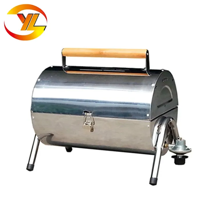 Outdoor barrel suitcase small mini folding foldable stainless steel camping traveller gas barbecue bbq grill expert valve stove