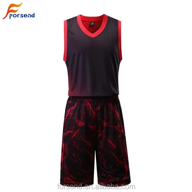 Camiseta de baloncesto con estampado personalizado para hombre, ropa deportiva negra y roja, camiseta de baloncesto con estampado de sublimación