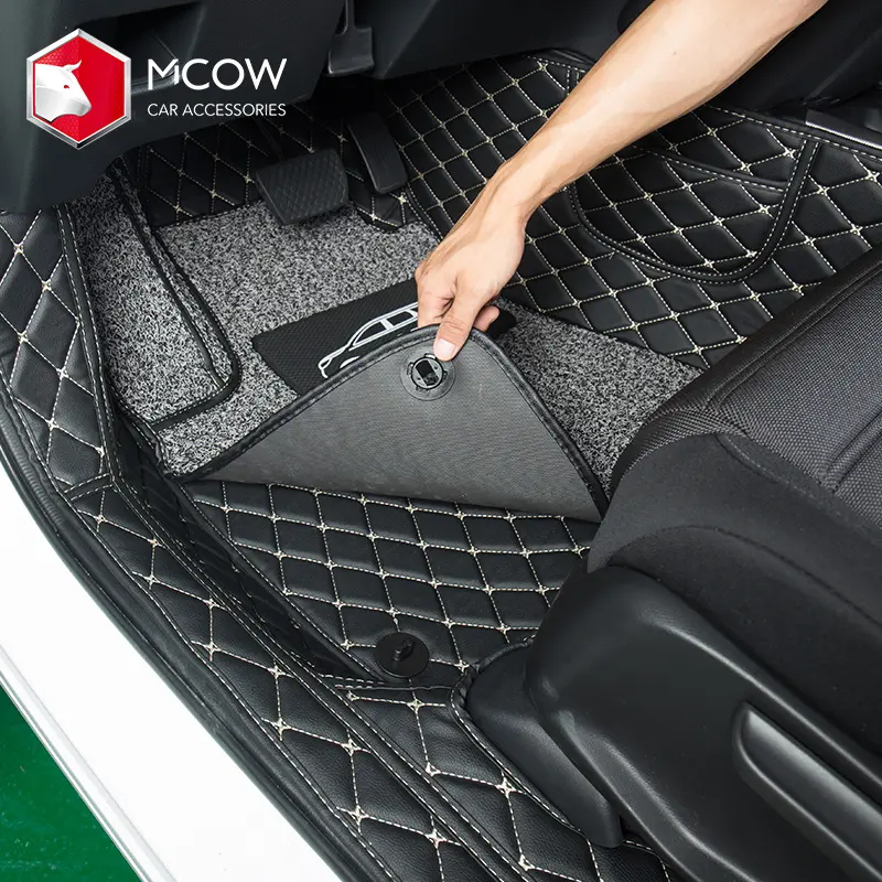 Mcow acessórios para carro personalizados, acessórios automotivos para 3000 + modelo de alta qualidade, 3d 5d, 7d, material xpe, esponja + couro pu, tapetes de carro
