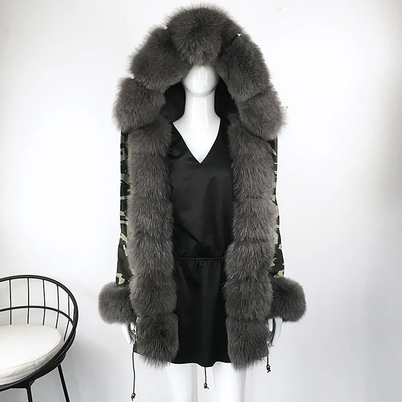2017 Mulheres casaco de Inverno militar Real Fox Fur Parka Com capuz de pele de Raposa