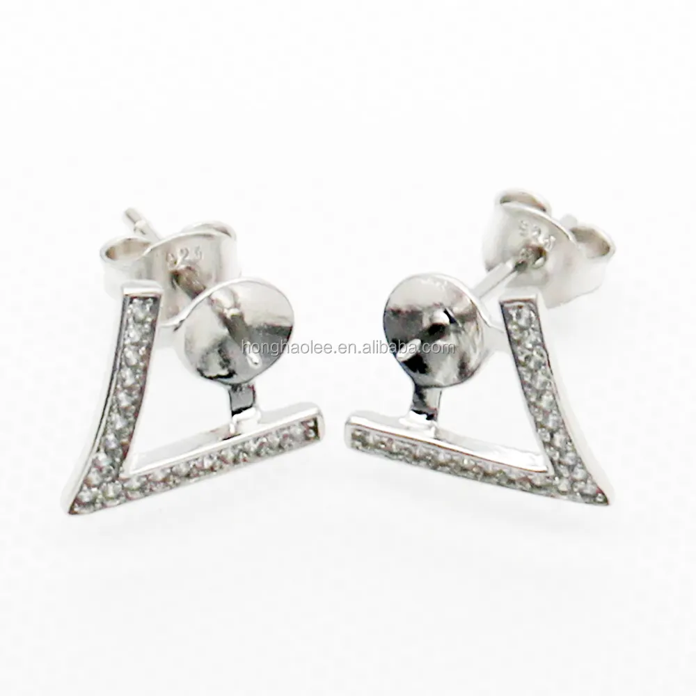 V shape design 925 sterling silver earrings mount DIY pearl accessories lovely studs
