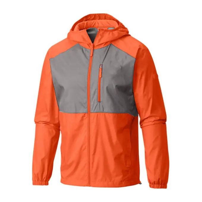 100% polyester outdoor running windproof jacket with hoodie lightweight windbreaker jacket in orange