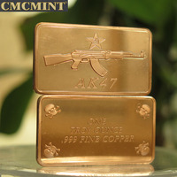 Barres de cuivre pur 999 fin, 1 once, en forme de fusil AK-47, Y033