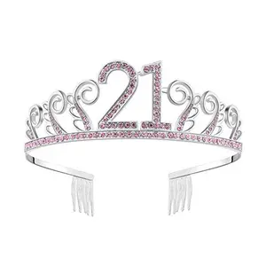 2018 new 21st bride crown fashion crystal pink queen birthday crown 20th 40th 50th 60th 70th 80th