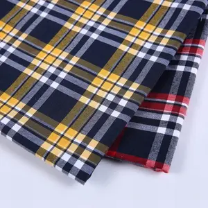 Popular brushed textiles check plaid polyester hawaiian men's dress shirt fabric