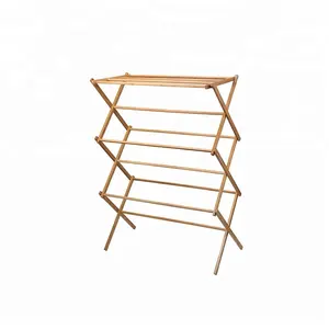 Bamboo Hanging Bathroom Triple Floor Standing Foldable Towel Rack