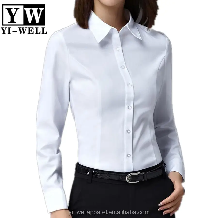 גבירותיי משרד לבן בכושר רזה מותאם אישית ללבוש חולצה רשמית נשים רגיל חולצה לבנה