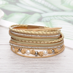 <span class=keywords><strong>Bracciale</strong></span> a più strati in vera pelle bohémien con <span class=keywords><strong>perle</strong></span> d'acqua dolce e chiusura magnetica per donna Quake - Product Image 4