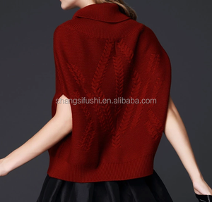 Guangzhou fábrica de suéter mujeres 12GG rollo cuello poncho de lana de manga corta de cuello alto suéter de cachemira de punto - Product Image 2