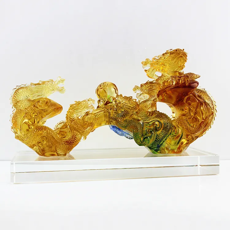 ガラス彫刻家の装飾ガラスクリスタルベースクラフトとドラゴン彫刻中国の家の装飾民芸品刻まれた中国