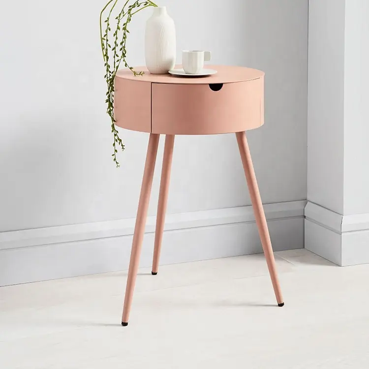 Wooden nighstand side table bedroom furniture customized with one drawers pink colorful side tables
