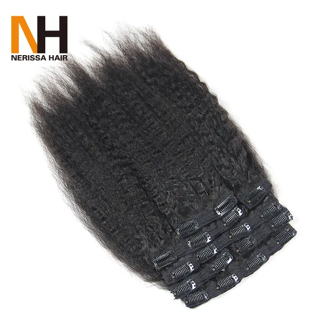 Kinky Straight Clips In Brazilian Human Hair Extensions 120g 8pcs/Set Clip Ins 100% Remy Hair