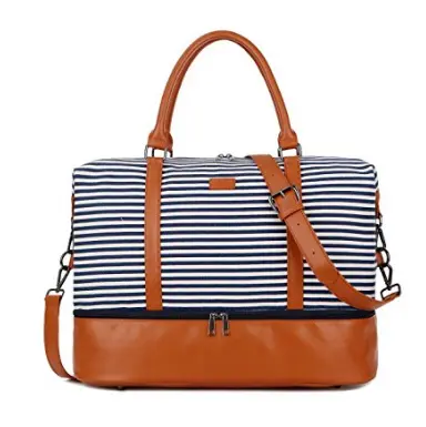 Striped tote bag gym bags with compartments for shoes
