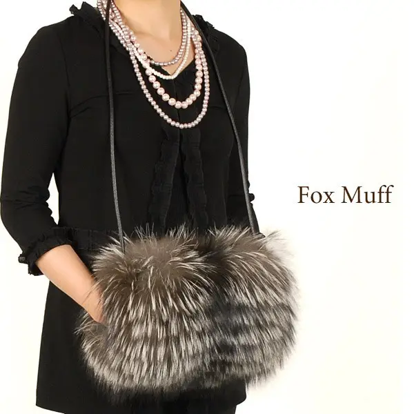 Neue Produkte Waschbär Pelz Handtaschen Fox Fur Hand Warmer Muff für Frauen
