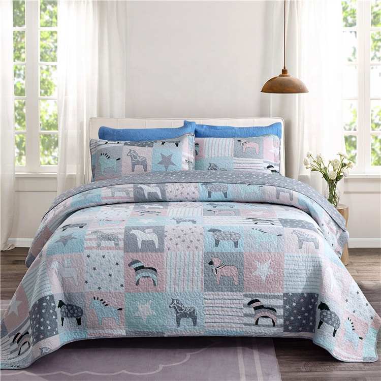 Benutzer definierte 100 Prozent Baumwolle Pferd gedruckt 3pc Tages decke Quilt Muster für Kinder