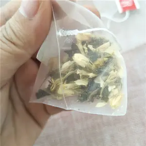 Color Natural de grado de alimentos biodegradable bolsa de té de malla de nylon pirámide bolsita de té