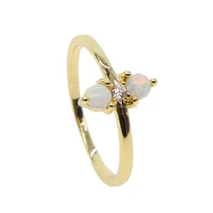 Promotion opal gemstone minimalist jewelry stunning lady cute delicate Gold plated fire opal bar ring