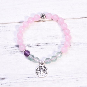 <span class=keywords><strong>Bracelet</strong></span> extensible en <span class=keywords><strong>pierre</strong></span> <span class=keywords><strong>naturelle</strong></span> de <span class=keywords><strong>quartz</strong></span> <span class=keywords><strong>rose</strong></span> pour femmes, pendentif arbre de vie, <span class=keywords><strong>bracelet</strong></span> en perles de <span class=keywords><strong>pierre</strong></span> fluorite - Product Image 2