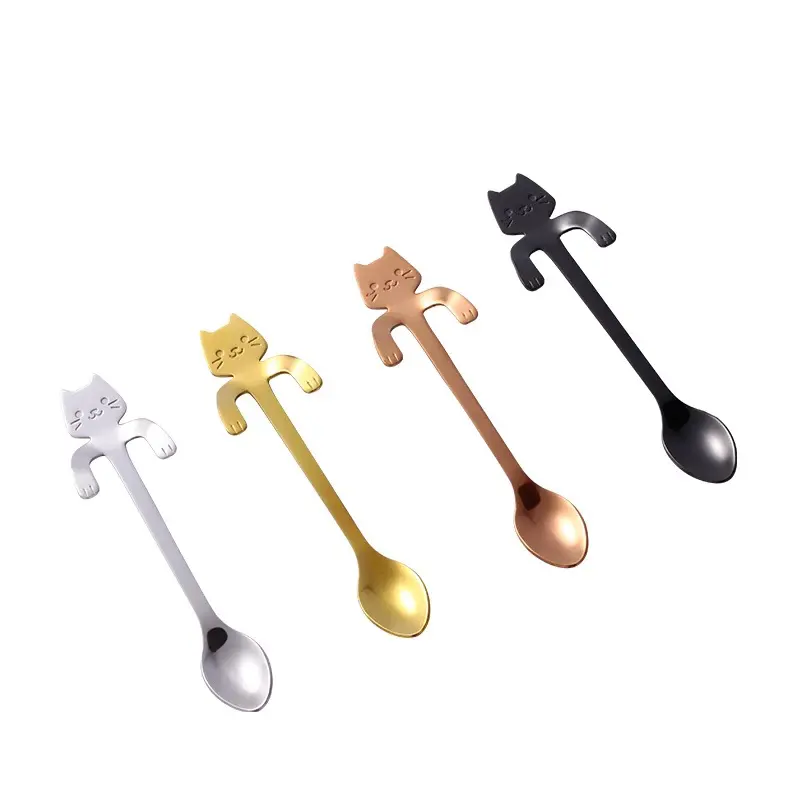 stainless steel 304 lovely cat hang coffee spoon coffee mug with spoon ice cream creative cartoon dessert coffee cat spoon