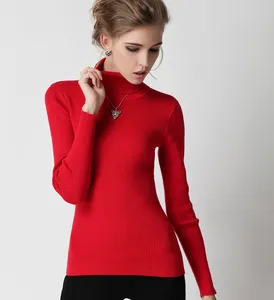 Classical design wool women's ribbed turtleneck sweater tight