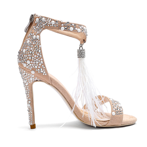 WETKISS Fantasia di Grandi Dimensioni Sandali Cerniera Posteriore Scarpe Cinturino Alla Caviglia <span class=keywords><strong>Tacchi</strong></span> A Spillo Alti Sandali Del Rhinestone Della Piuma di Scarpe Da Sera di Estate - Product Image 4