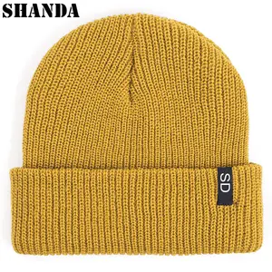 Invierno de Color sólido logotipo personalizado gorro etiqueta personalizada de pescador de punto beanie