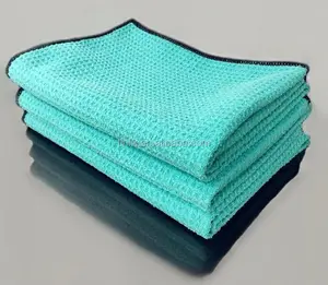 16 "x 16" fabrika toptan dikiş kenar mikrofiber 400GSM araba kurutma Waffle havlu