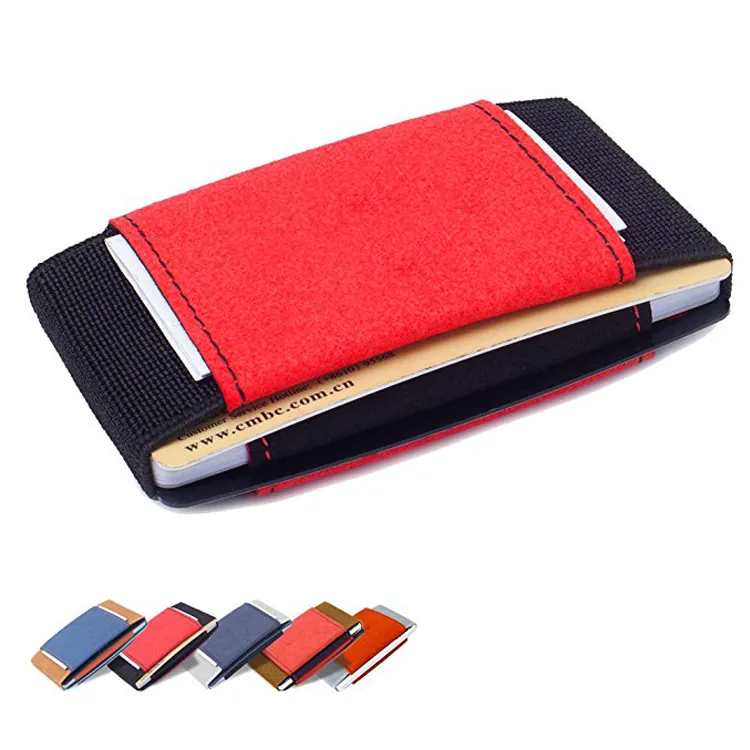Mini Front Pocket Wallet Genuine Leather Credit Card Holder Minimalist Slim Wallet With Elastic