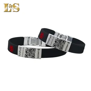 Custom Caduceus Symbol engraved Silicone QR bracelet with metal buckle