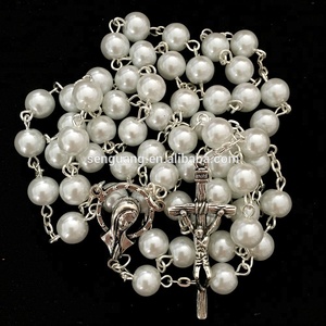 8mm negro blanco de cristal de imitación perla católica Virgen María de Rosario con el Papa de la Cruz - Product Image 2