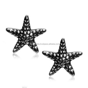 Boucle d'oreille en argent sterling 925 oxydé poisson étoile à la mode plaqué rhodium noir boucle d'oreille classique à la mode pour cadeau, fête pour femmes - Product Image 1