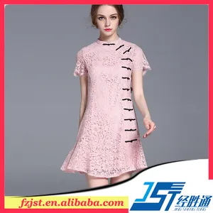 Novo desgin rosa laço vestido cílio laço decoração moda mulher/senhora vestidos de verão