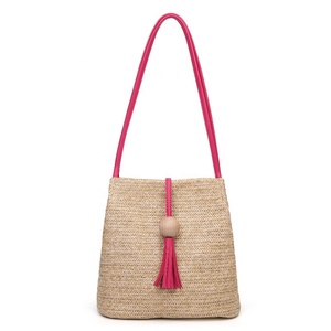 Women Fashion Summer Beach Large Handmade Shoulder Straw Rattan <strong>Tote</strong> <strong>Bag</strong> with <strong>Leather</strong> Shoulder Strap - Product Image 4