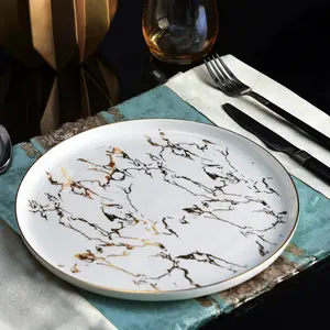 Keramische Goud Marmer Diner Platen Met Uw Logo Aangepaste Afdrukken Porselein Gerechten