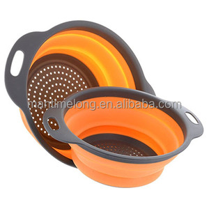 2pcs conjunto plegable redonda colador vegetal de la fruta de la cesta de lavado de colador plegable escurridor con cocina herramienta - Product Image 1