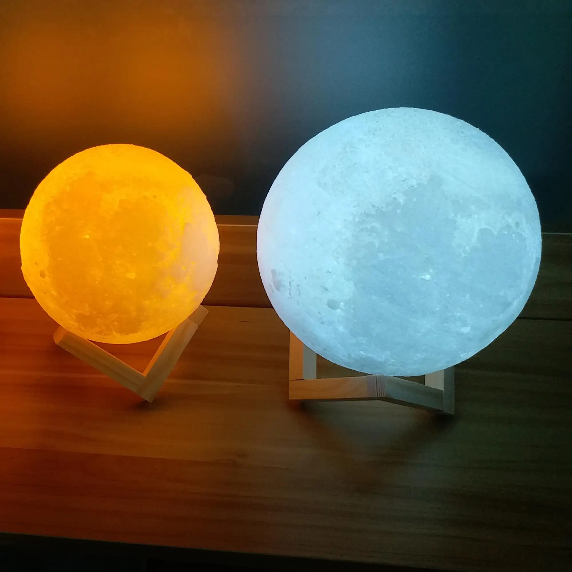 8-24cm Boule de Lune Légère, 3D Impression Blanc Chaud et Froid Contrôle Tactile Dimmable A MENÉ La Lumière De Nuit