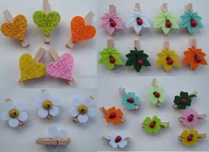 Easter mini crafts clip with small felt heart /leaf/flower patch ornament wood pegs for home decoration as gifts