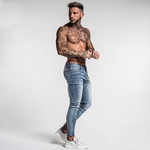 Dropshipping hiçbir adedi soluk yıkanmış mavi Slim Fit aşınma Denim pantolon kullanılan erkek kot - Product Image 3
